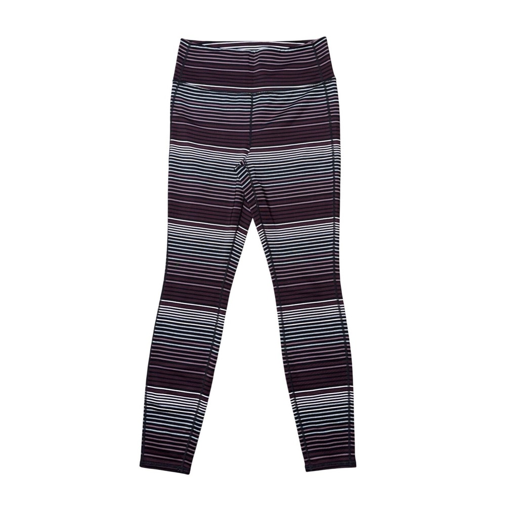 Athleta Womens High Rise Striped Leggings Burgundy Grey White Size M RN54023